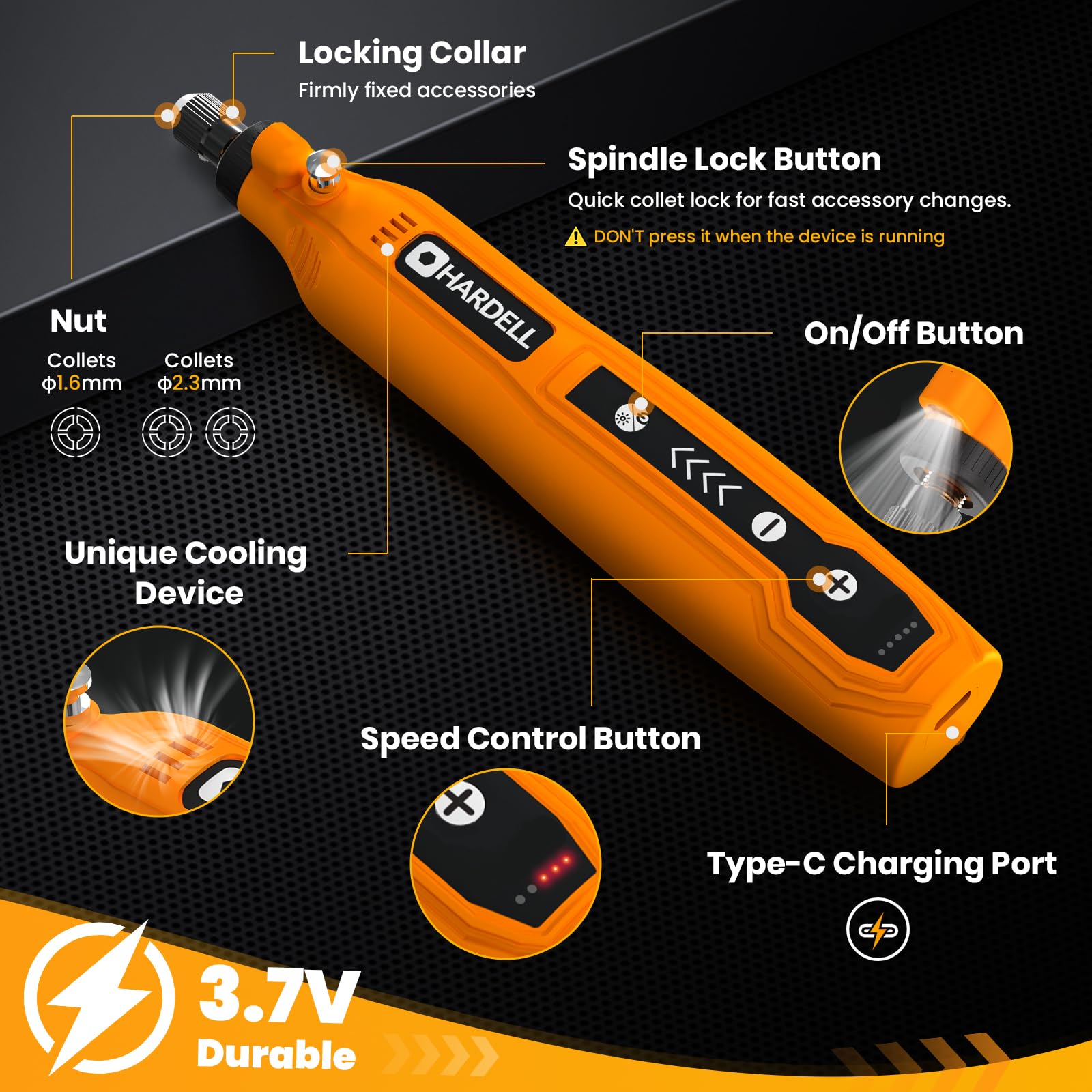 HARDELL Mini Cordless Rotary Tool, USB Charging, 5-Speed Rotary Tool Kit with 61 Accessories, Multi-Purpose 3.7V Power Multi Tool for Sanding, Polishing, Drilling, Etching, Engraving, Cutting, DIY
